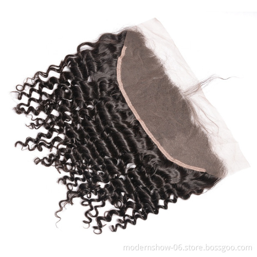 HD Lace Raw Virgin Brazilian Deep wave Curly Swiss Lace Frontal Deep Curl Ear to Ear Frontal closure size 13*4